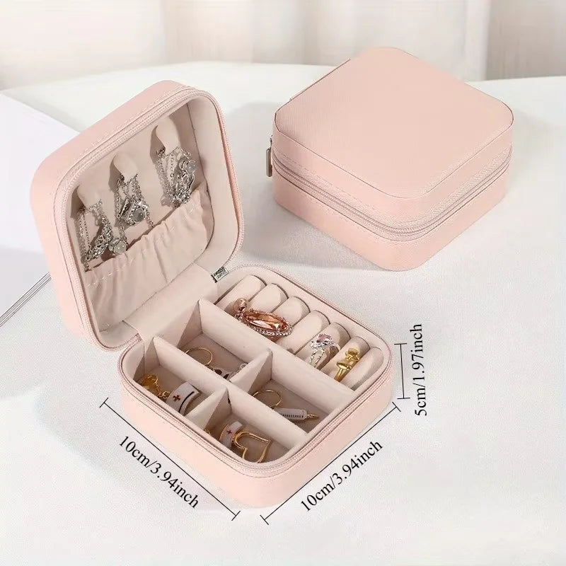 Square Jewelry Organizer Box with Lid – Travel Case for Earrings Rings Necklaces