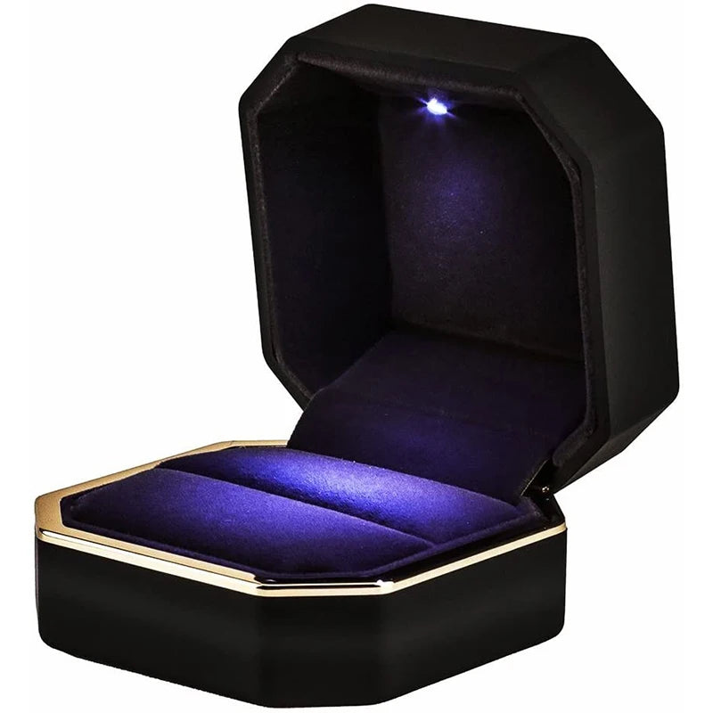 LED Luxury Velvet Jewelry Ring Box – Proposal Engagement Wedding Gift Display