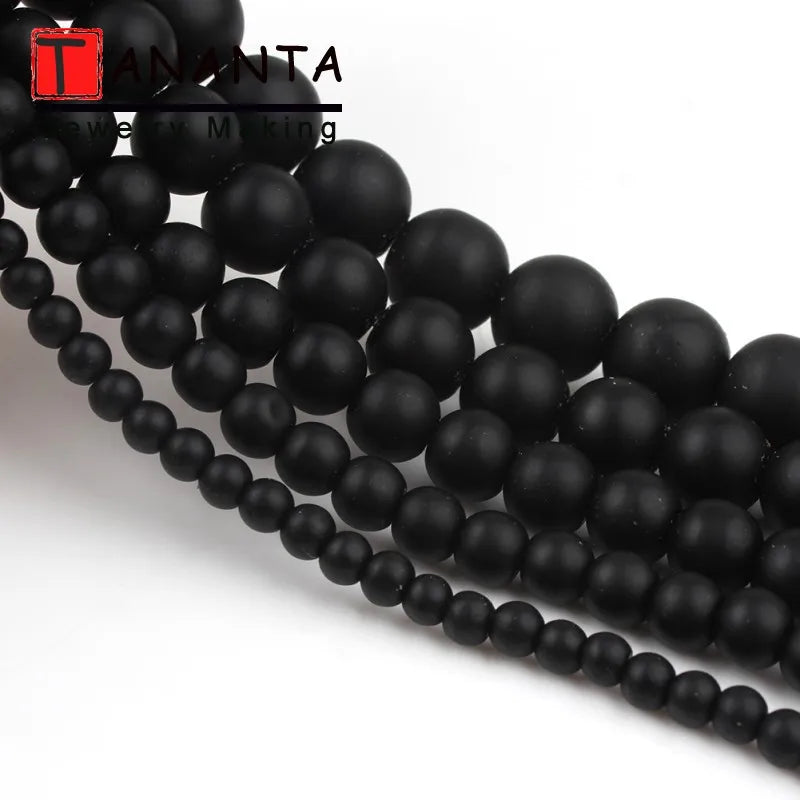 Natural Black Onyx Matte Round Beads – DIY Jewelry Making Bracelet Necklace 4-12mm