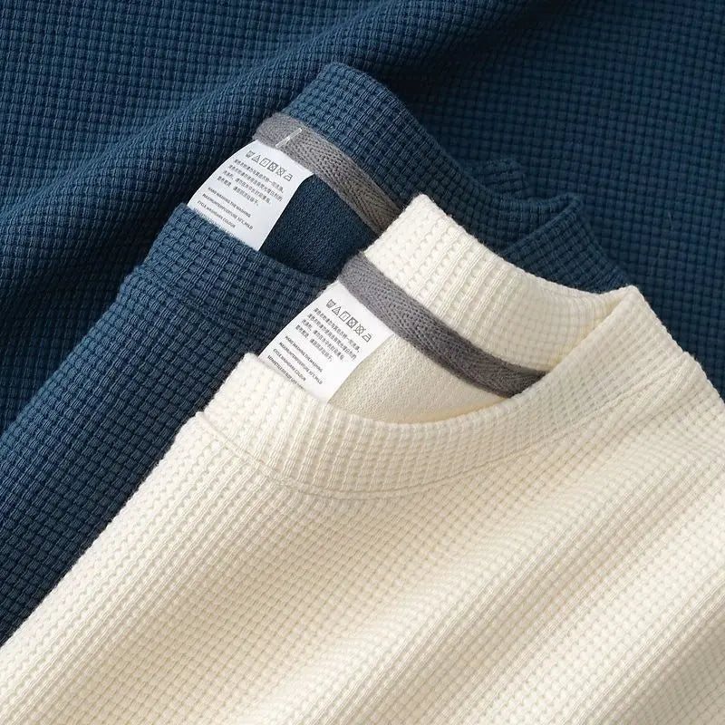 Men's Waffle-Knit Round Neck T-Shirt – Breathable Casual Summer Top