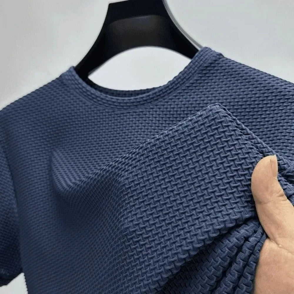 Men's Ice Silk Bamboo Mesh T-Shirt – Slim Fit Breathable Summer Streetwear Tee