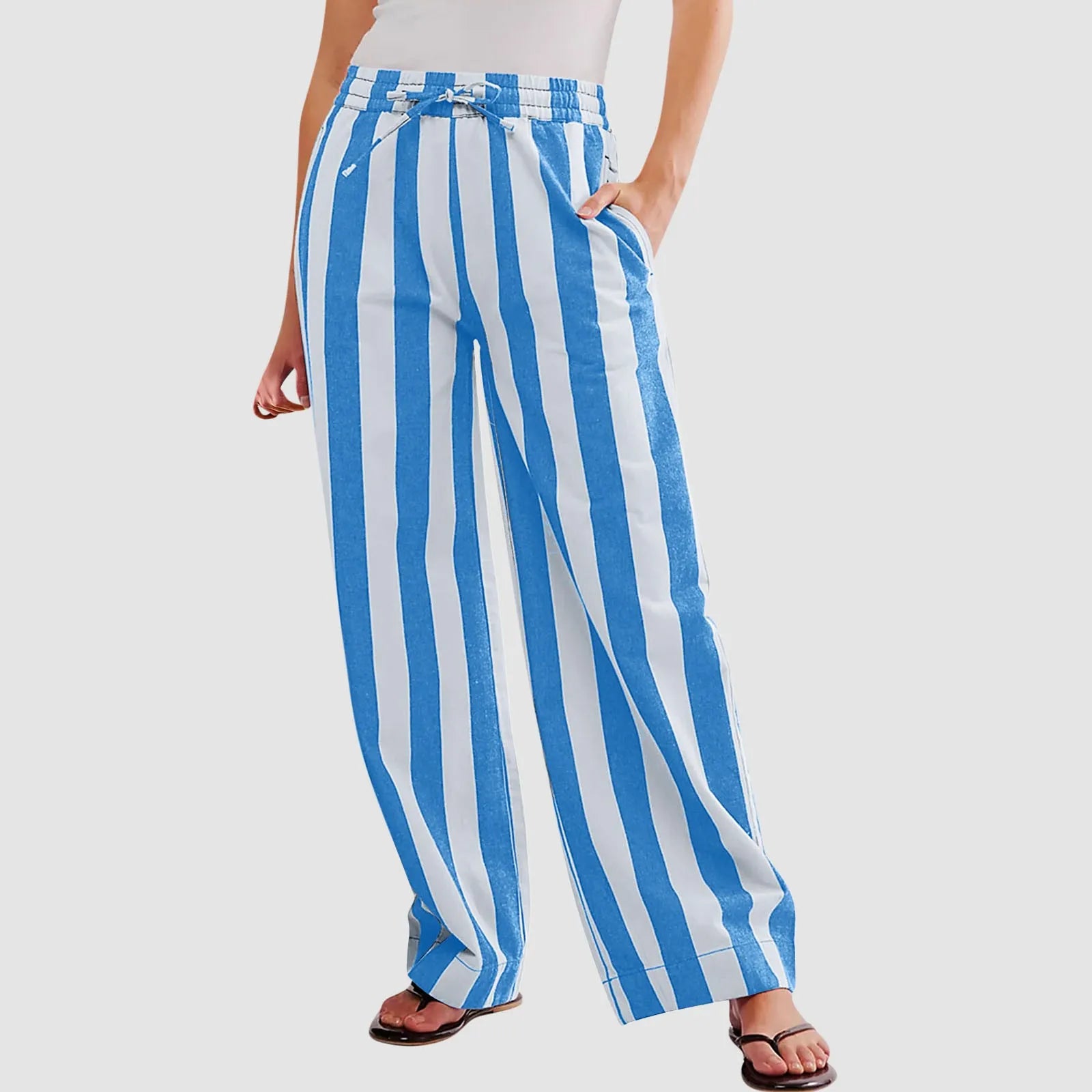 Women’s Striped High Waist Wide Leg Palazzo Pants – Color Block Lounge Trousers