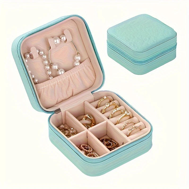 Square Jewelry Organizer Box with Lid – Travel Case for Earrings Rings Necklaces
