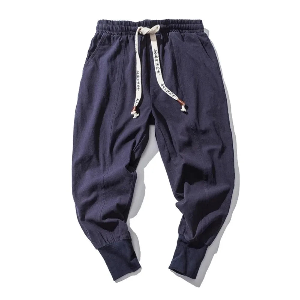 Men’s Cotton Linen Harem Jogger Pants – Baggy Drop-Crotch Streetwear Trousers