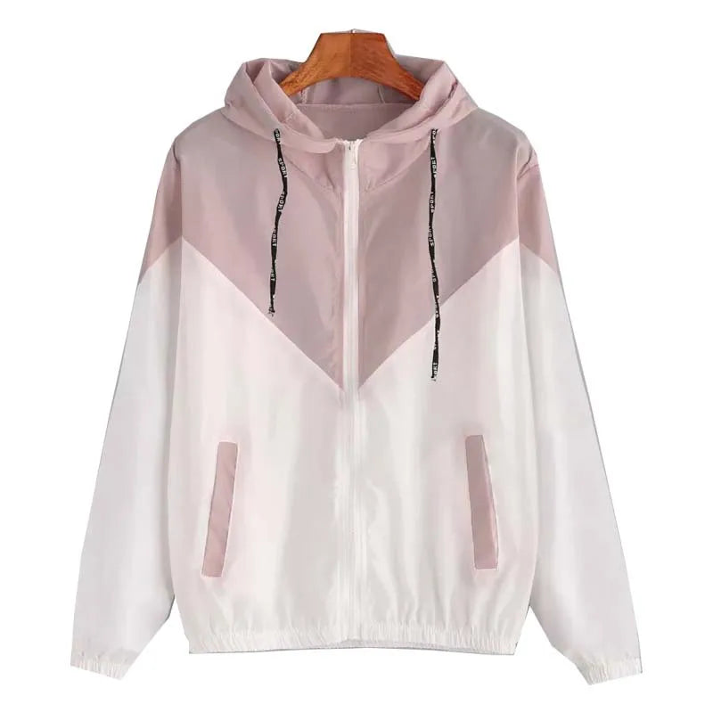Hooded Patchwork Running Jacket – Lightweight Zip-Up Sport Outwear Coat