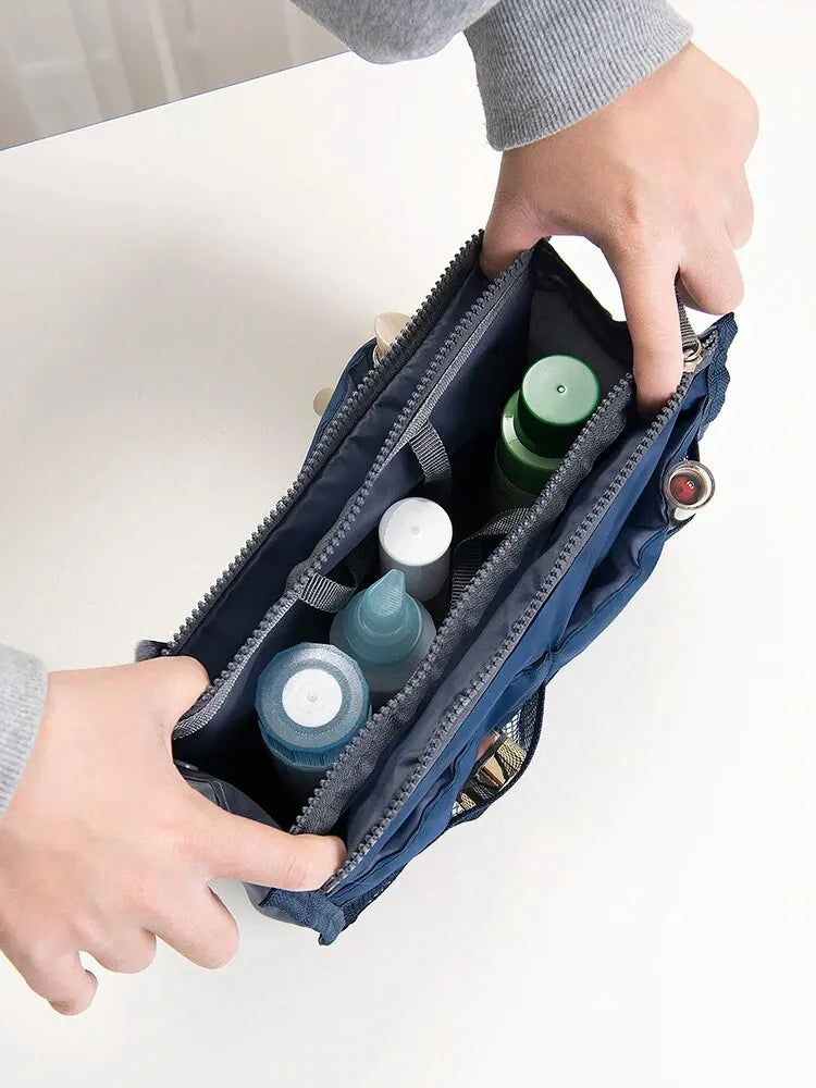 Large Double Zipper Travel Makeup Bag – Multi-Pocket Cosmetic Toiletry Organizer