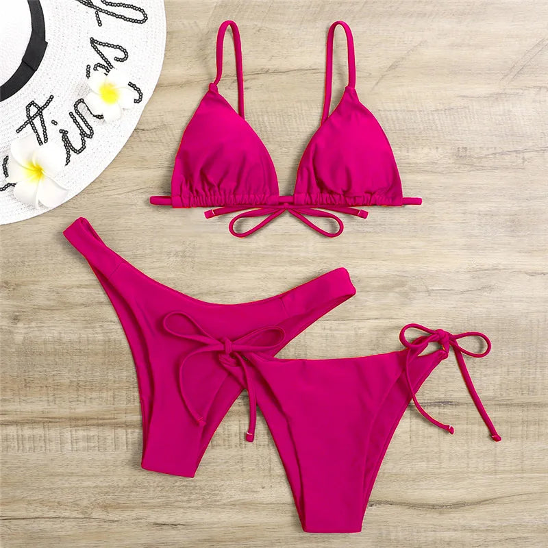 Women’s 3-Piece Push Up Bandage Bikini Set – Triangle Swimsuit Beachwear