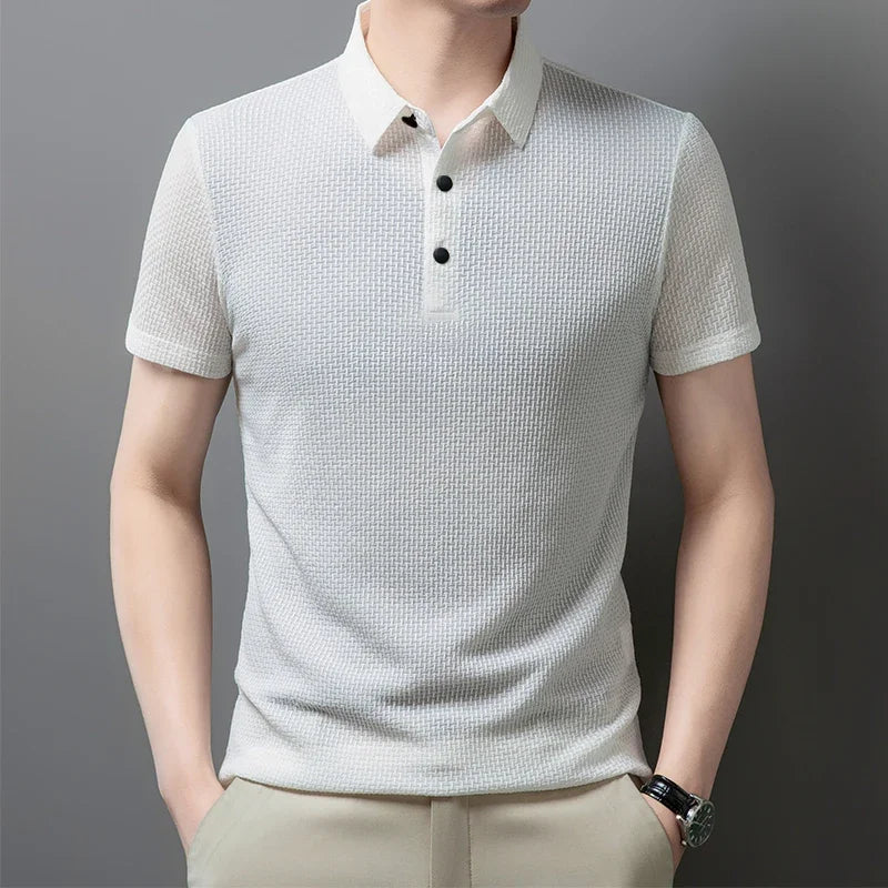 Men's Bone Print Polo Shirt – Breathable Casual Short Sleeve Summer Top