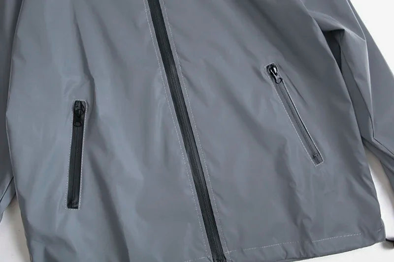 Men's Night Reflective Windbreaker – Waterproof Hip Hop Hooded Zip Jacket