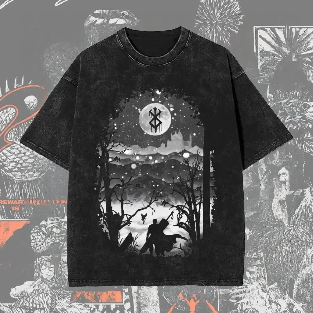 Men's Washed Anime Graphic T-Shirt – Oversized Baggy Streetwear Tee