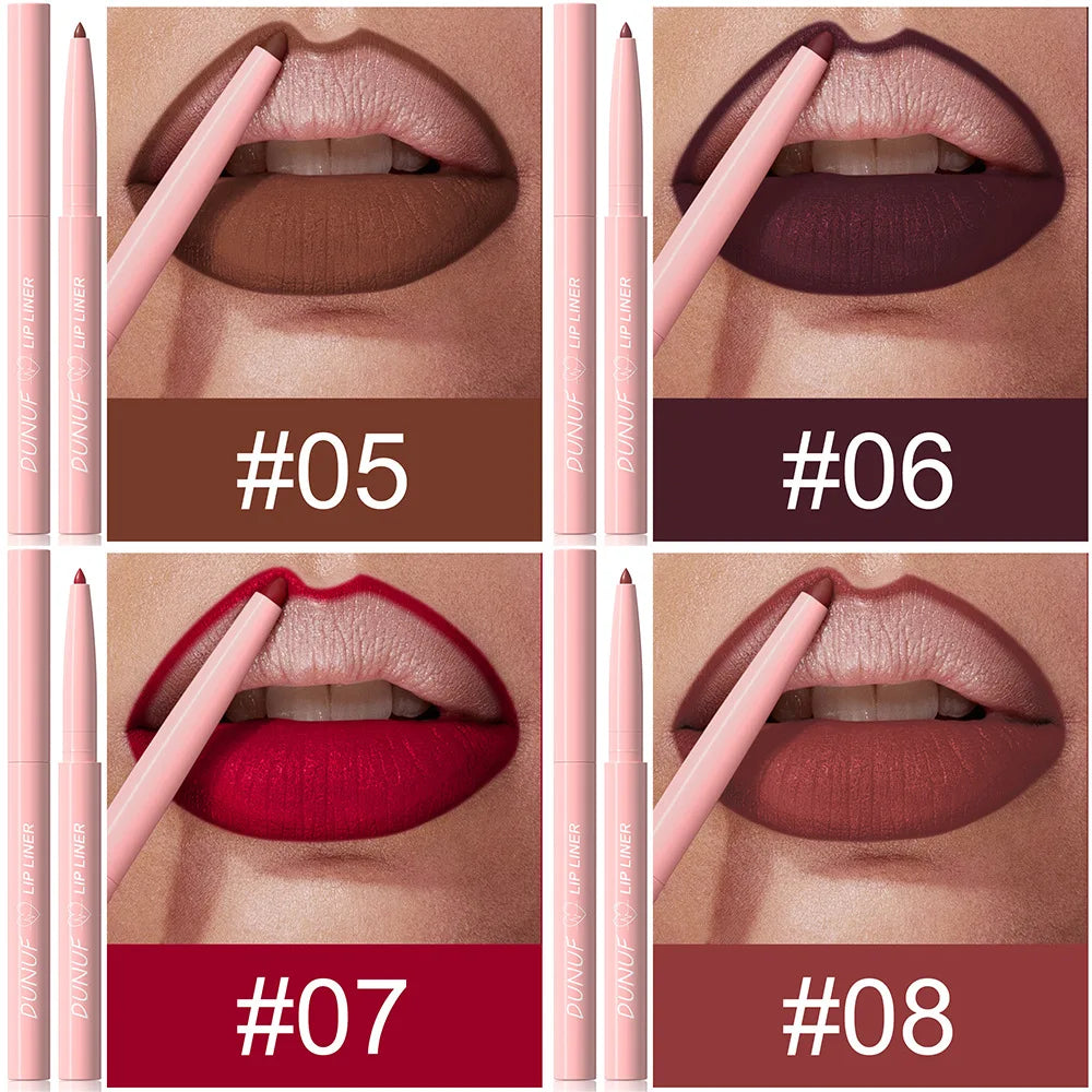 12-Color Matte Lip Liner Pencil Set – Waterproof Highly Pigmented Nude Pink