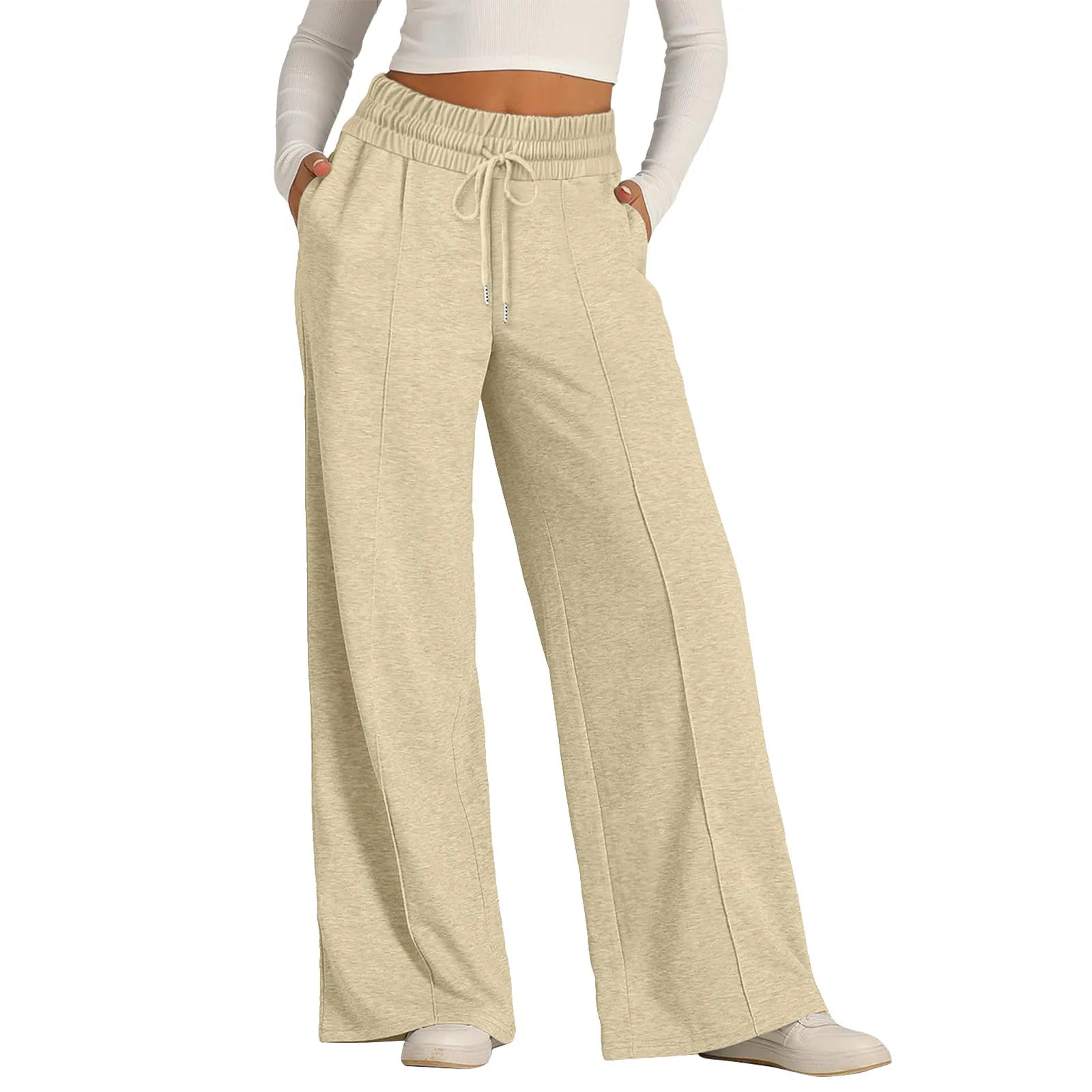 Women’s Casual Wide Leg Tie Jogger Pants – Loose Palazzo Spaghetti Strap Sweatpants