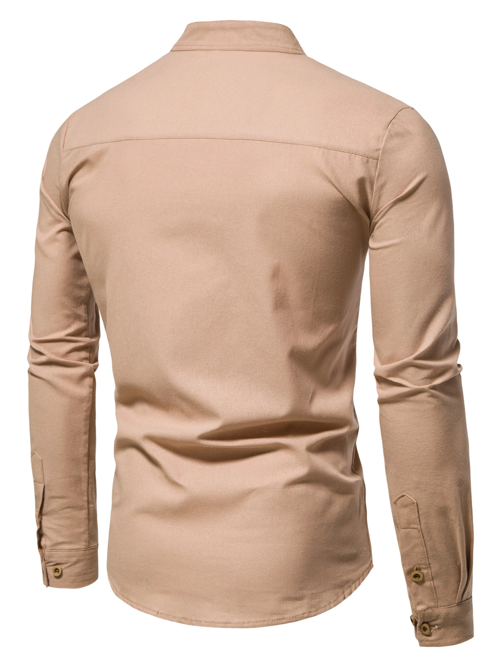 Men's Pure Cotton Slim Fit Stand Collar Shirt – Elegant Long Sleeve Spring Top