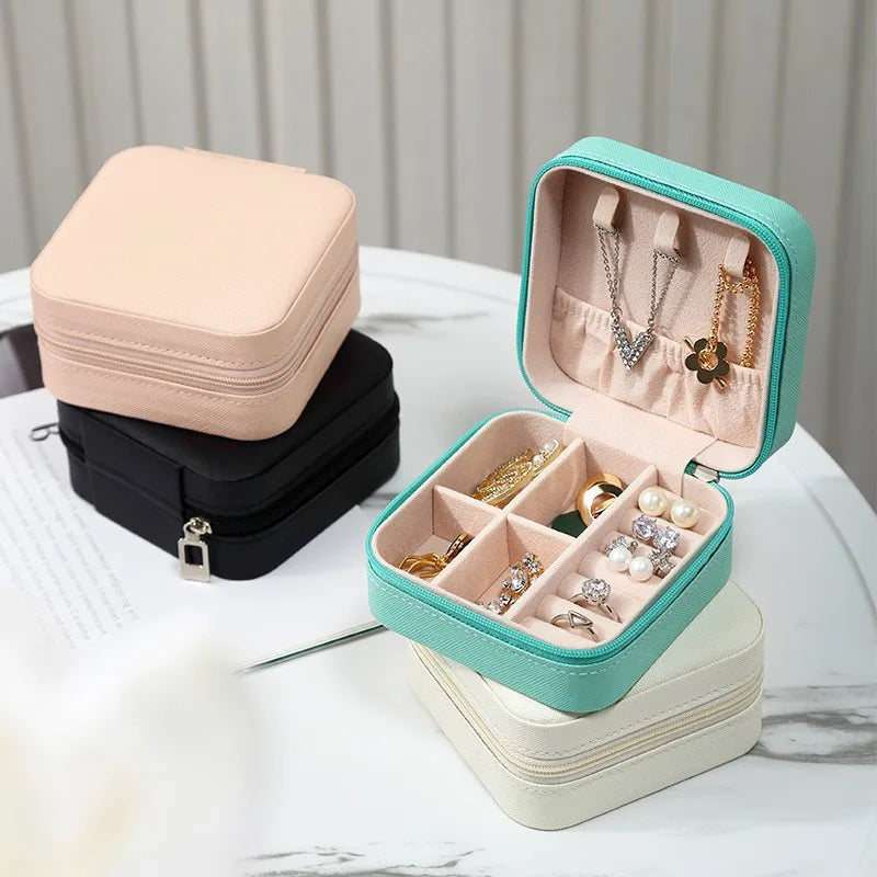 Square Jewelry Organizer Box with Lid – Travel Case for Earrings Rings Necklaces