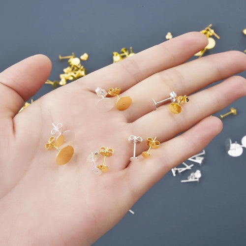 50pcs/Bag 925 Silver Stainless Steel Earring Studs Blank Post Base Pins With Earring Plug Findings Ear Back For Jewelry Making