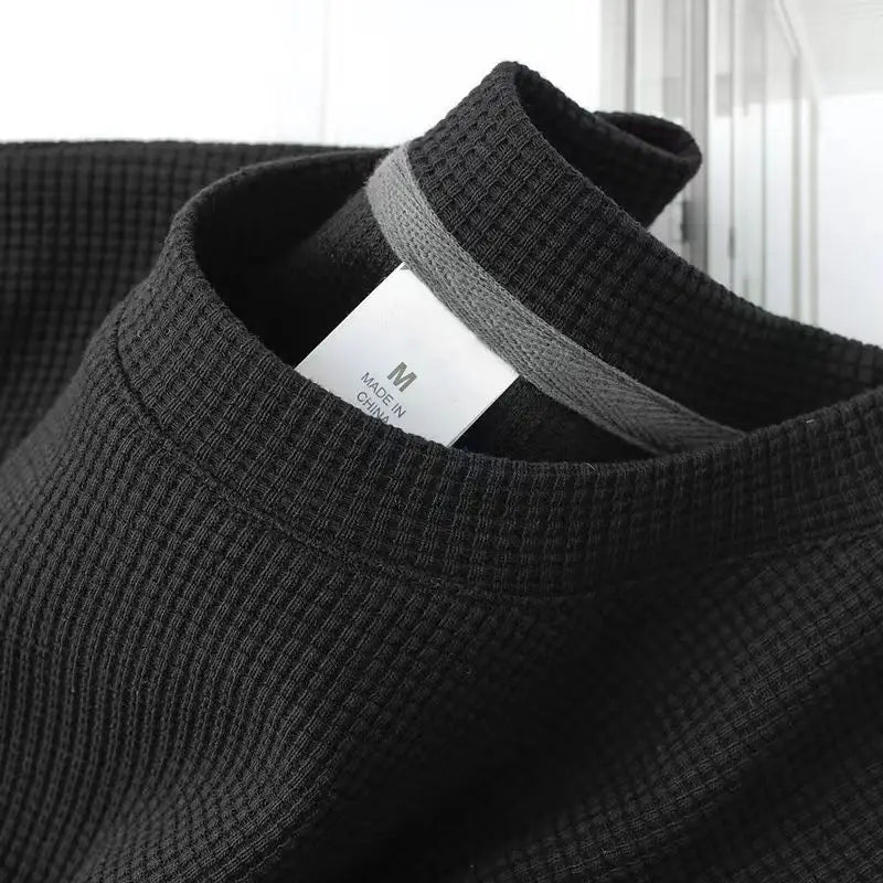 Men's Waffle-Knit Round Neck T-Shirt – Breathable Casual Summer Top