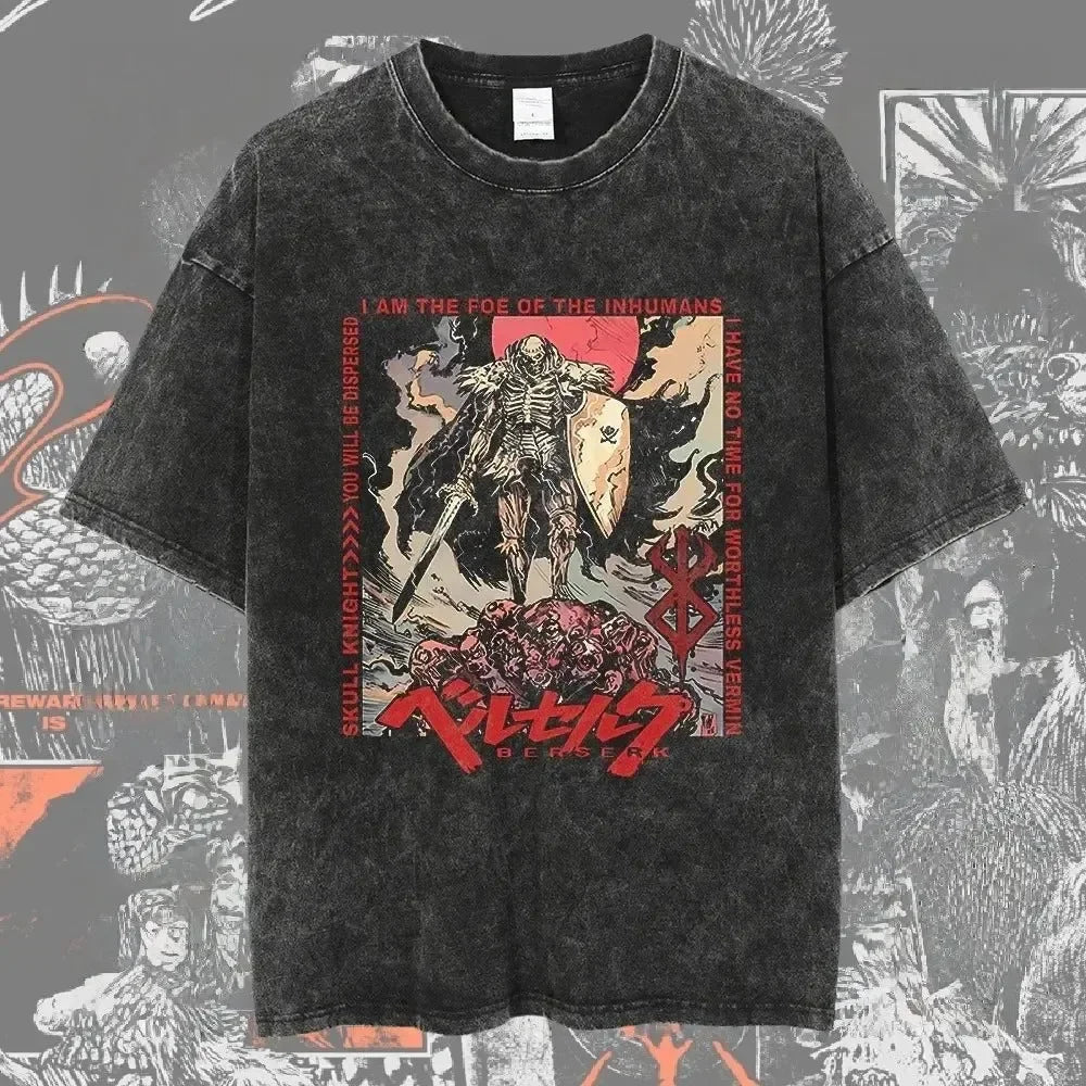 Men's Washed Anime Graphic T-Shirt – Oversized Baggy Streetwear Tee