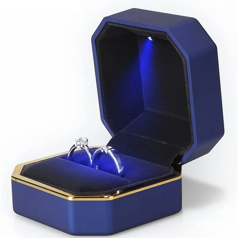 LED Luxury Velvet Jewelry Ring Box – Proposal Engagement Wedding Gift Display