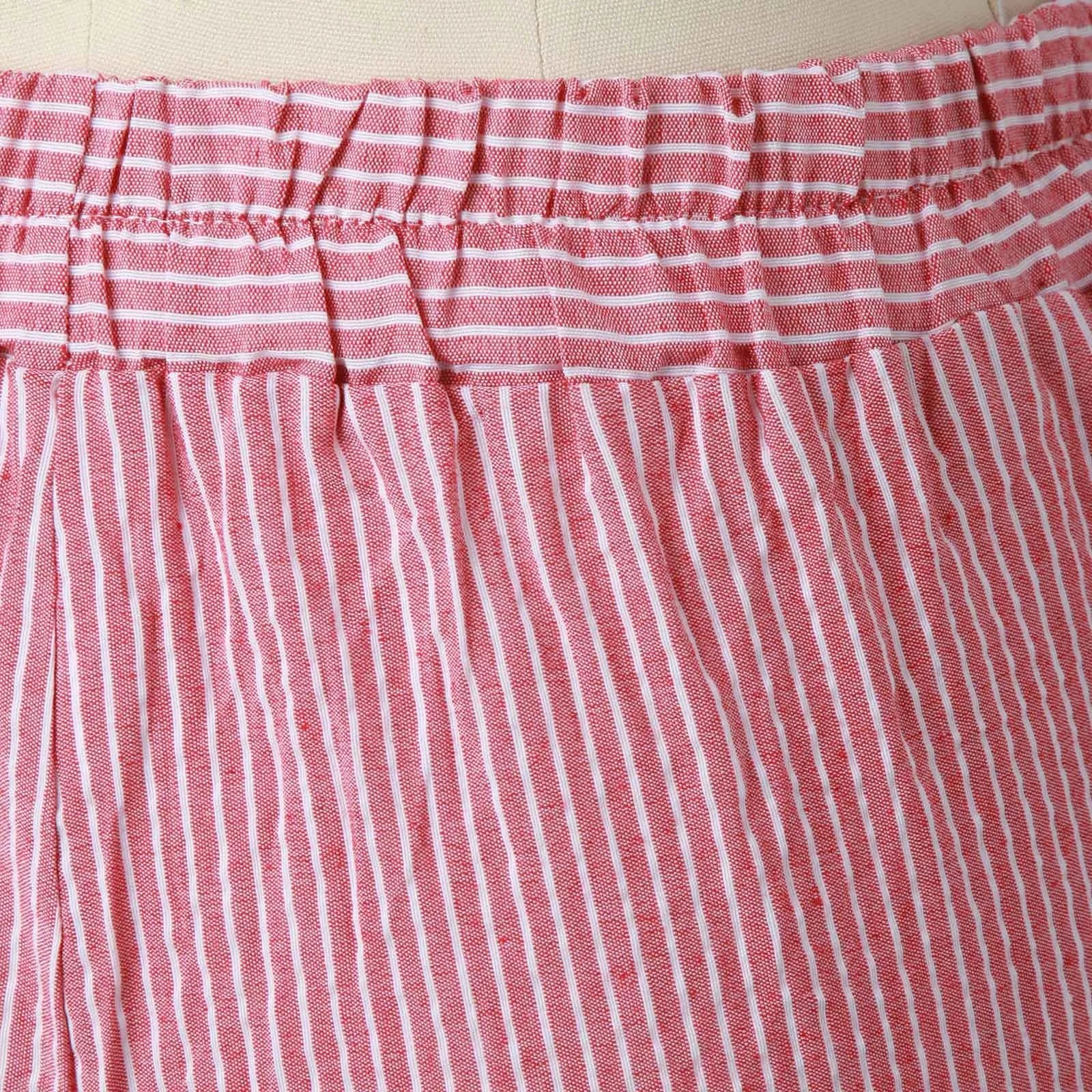 Women's Linen Wide Leg Pants – Striped High Waist Button Casual Yoga Trousers