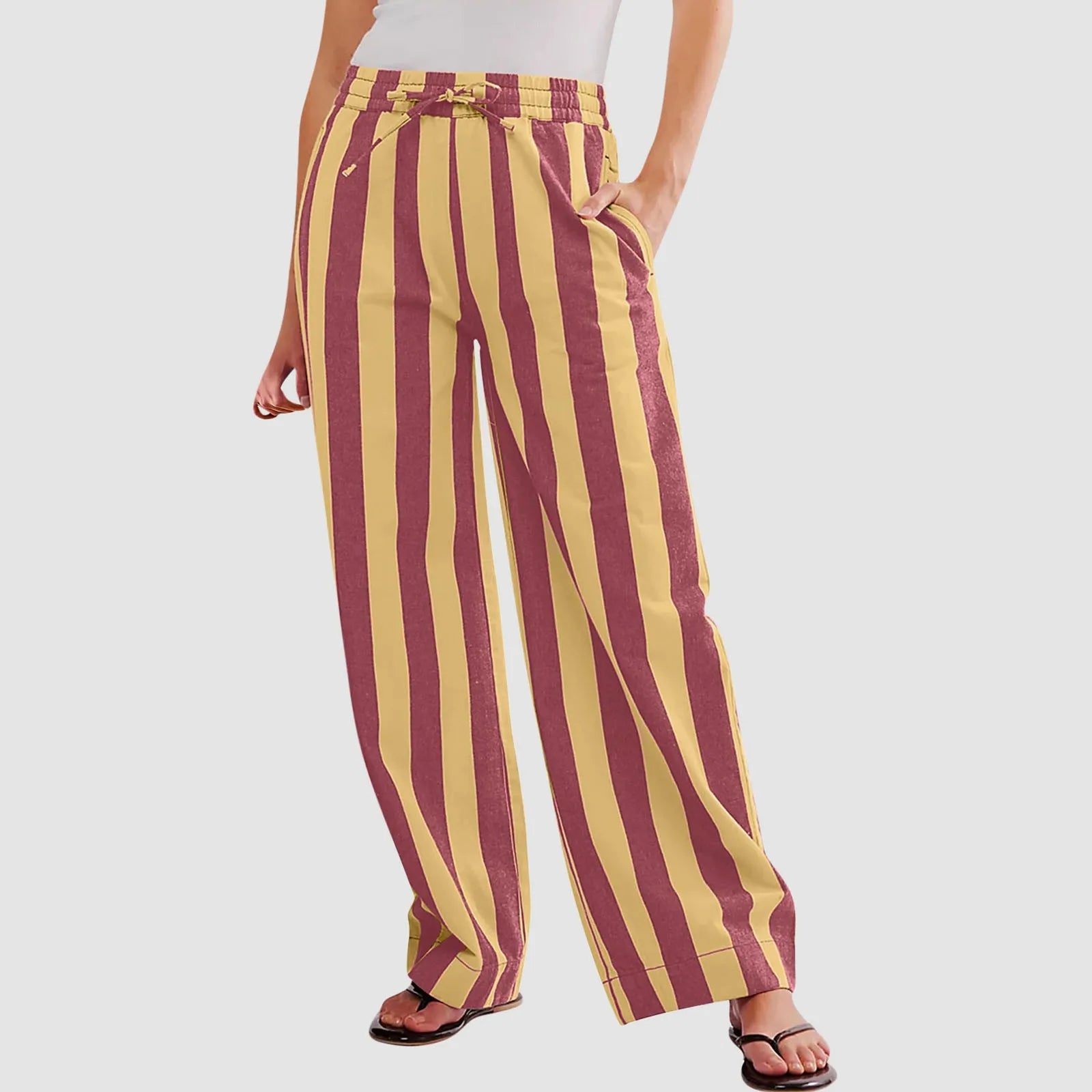 Women’s Striped High Waist Wide Leg Palazzo Pants – Color Block Lounge Trousers