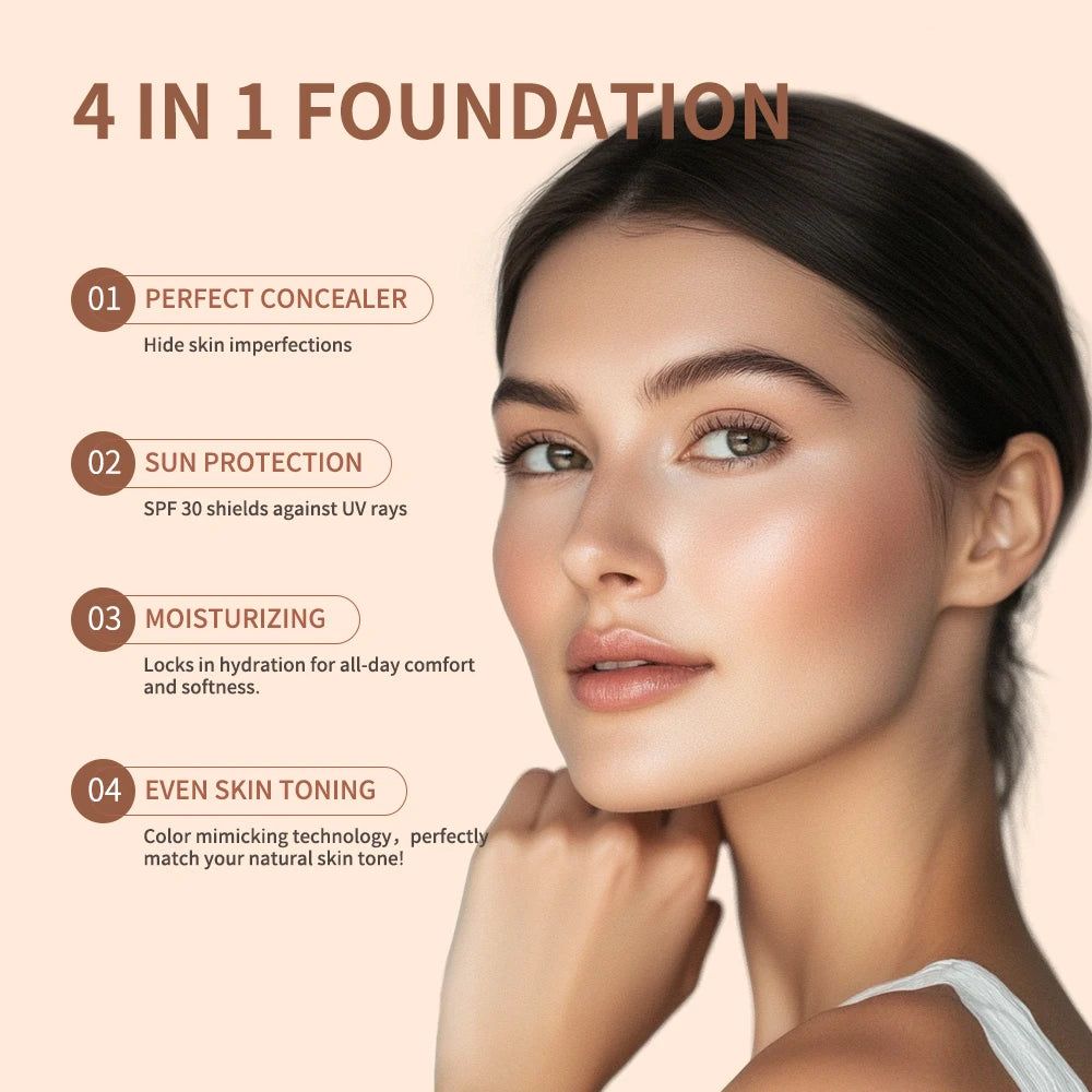 4-in-1 SPF30 Full Coverage Foundation – Waterproof Hydrating Concealer Skin Tone