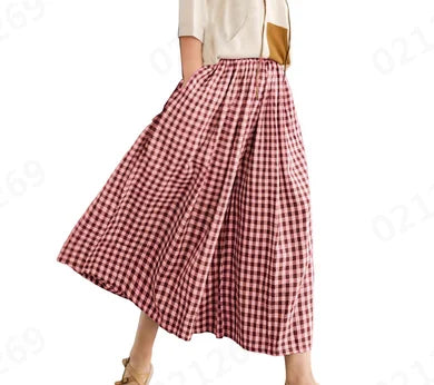 Women’s High Waist Checkered Wide Leg Culotte Pants – A-Line Pocket Trousers