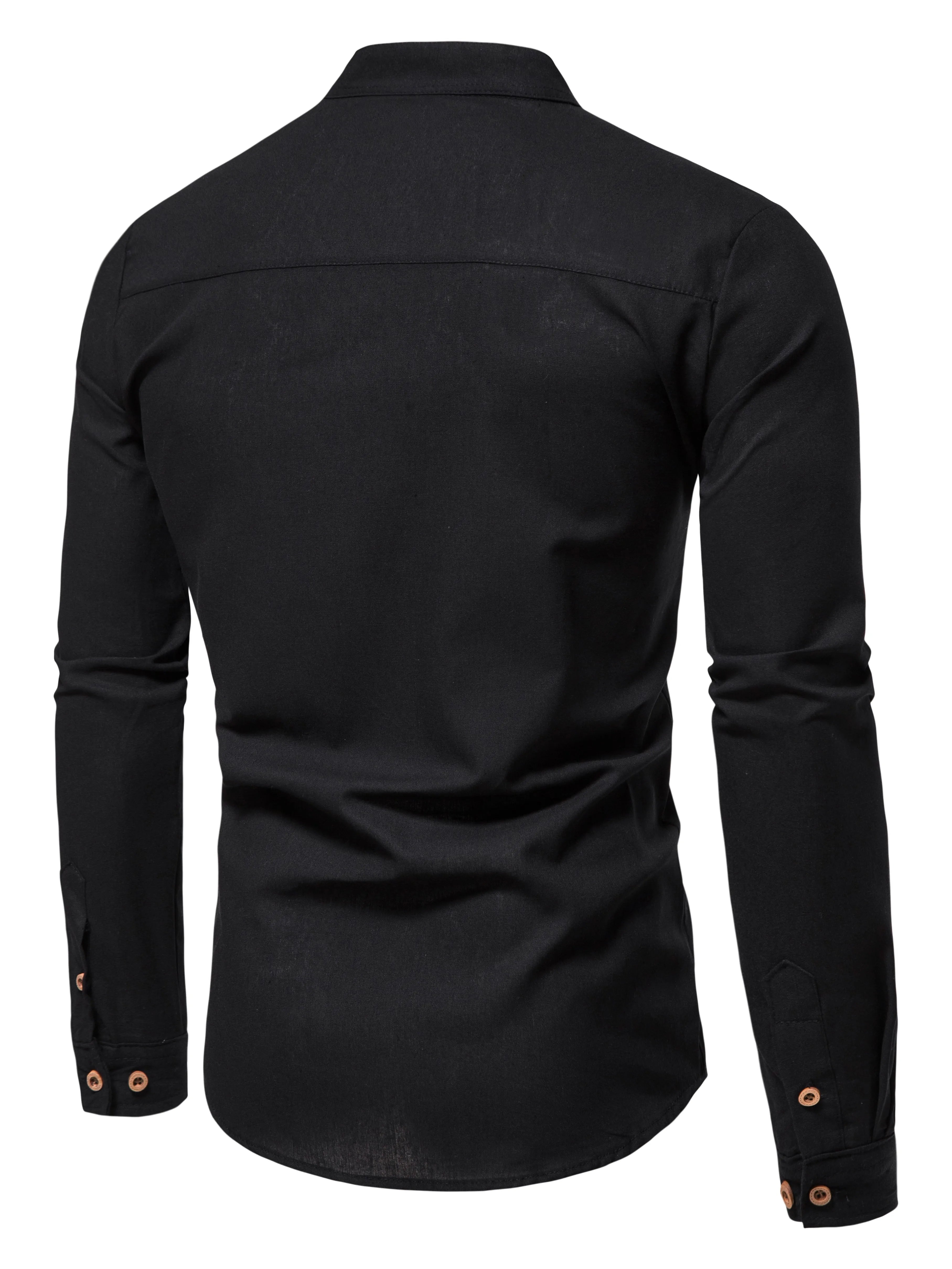 Men's Pure Cotton Slim Fit Stand Collar Shirt – Elegant Long Sleeve Spring Top