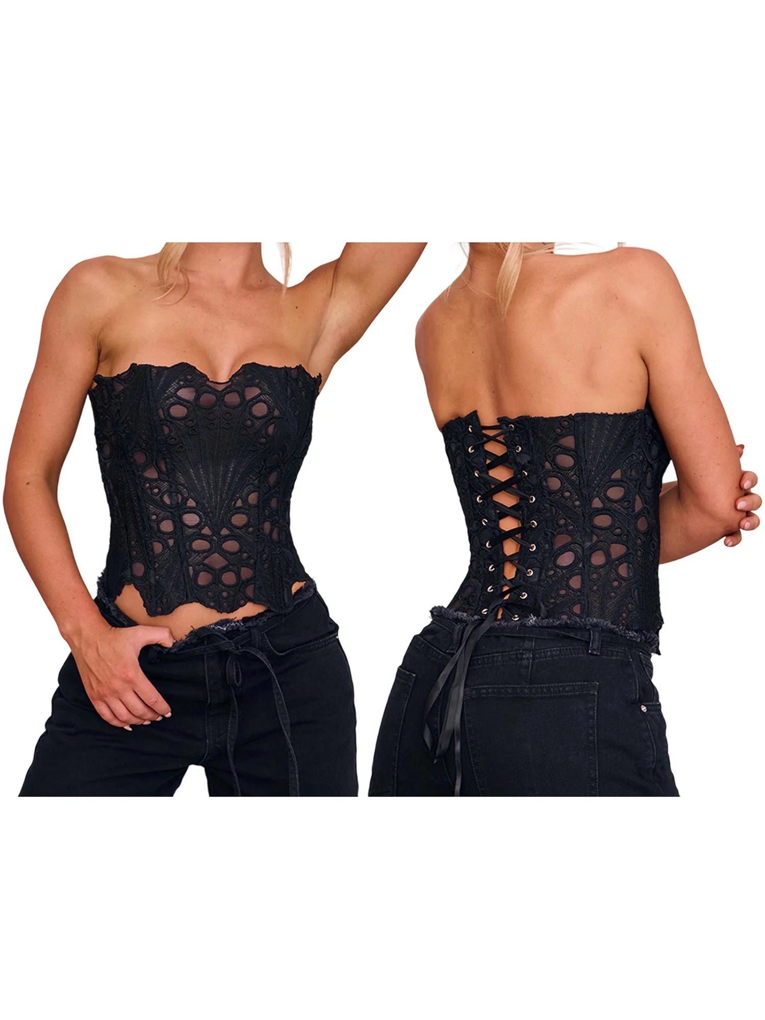 Sexy Lace-Up Backless Bandeau Top – Off-Shoulder Cutout Velvet Streetwear