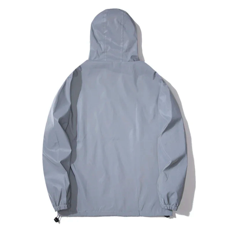 Men's Night Reflective Windbreaker – Waterproof Hip Hop Hooded Zip Jacket
