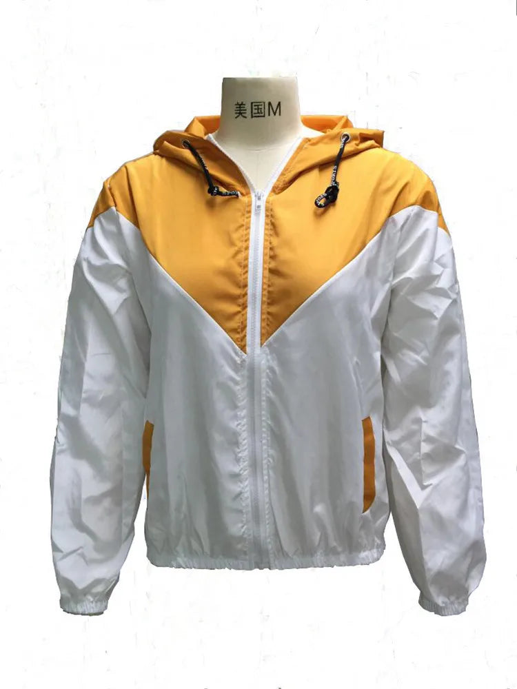 Hooded Patchwork Running Jacket – Lightweight Zip-Up Sport Outwear Coat