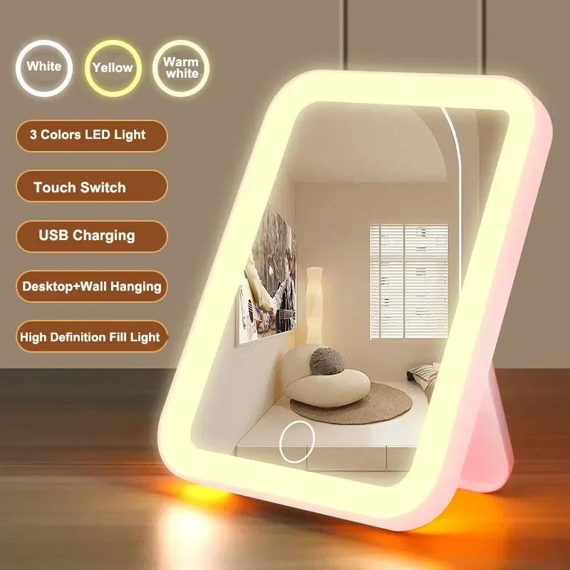 LED Lighted Vanity Makeup Mirror – Smart Desktop Dressing Table Illuminated Mirror