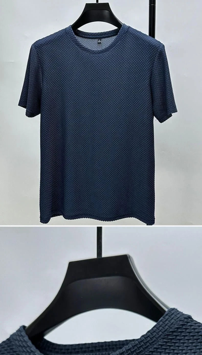 Men's Ice Silk Bamboo Mesh T-Shirt – Slim Fit Breathable Summer Streetwear Tee