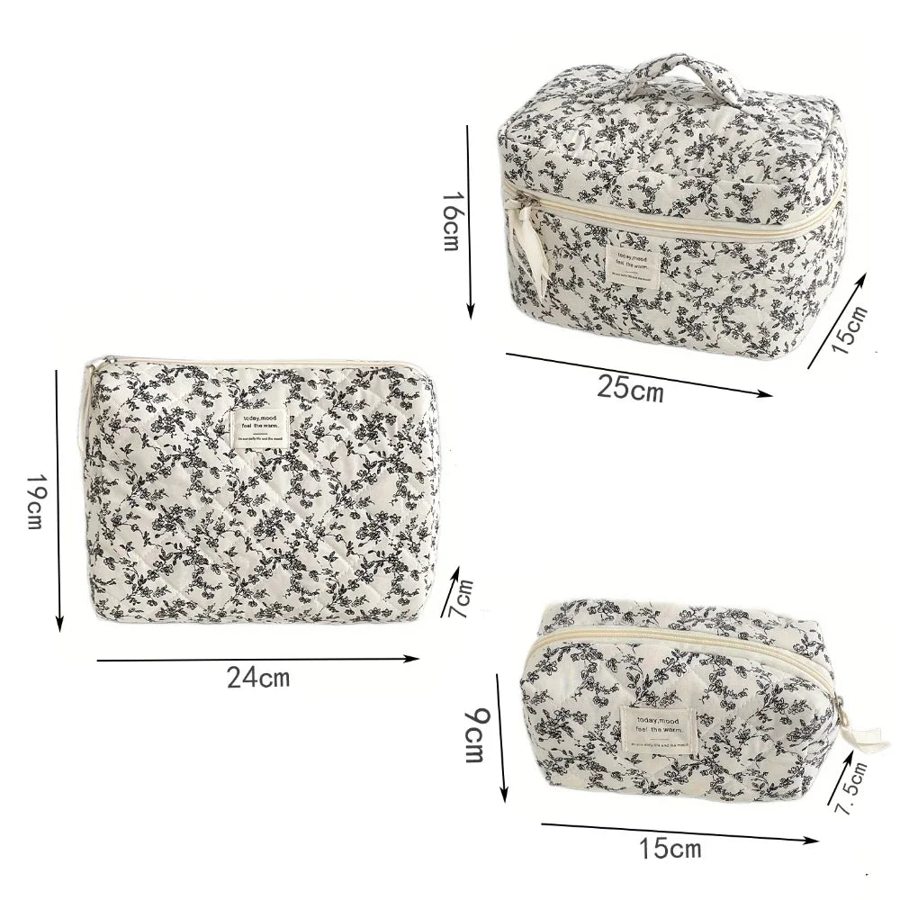 Black Floral Quilted Makeup Tote Bag – Travel Cosmetic Handbag Organizer