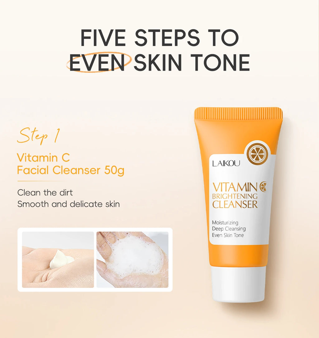 LAIKOU Vitamin C Brightening Skincare Set – 5-Piece Anti-Aging Glow Kit