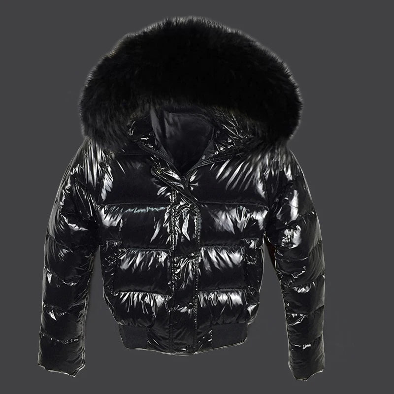 Waterproof Faux Fur Hooded Parka – Glossy Short Outerwear, European Black for Autumn & Winter