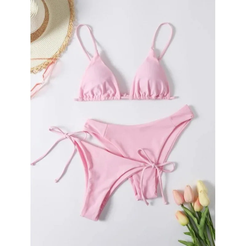Women’s 3-Piece Push Up Bandage Bikini Set – Triangle Swimsuit Beachwear