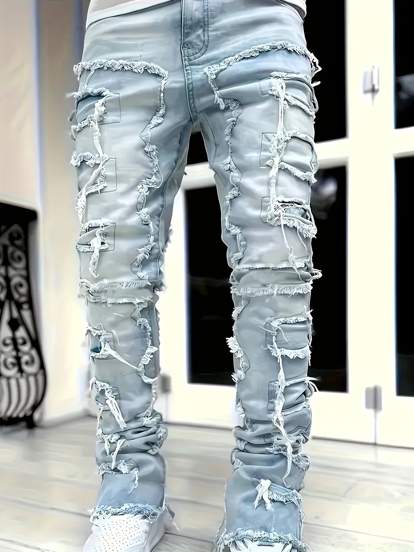Men's Straight Leg Stretch Jeans – Jacquard Denim Hip-Hop Streetwear