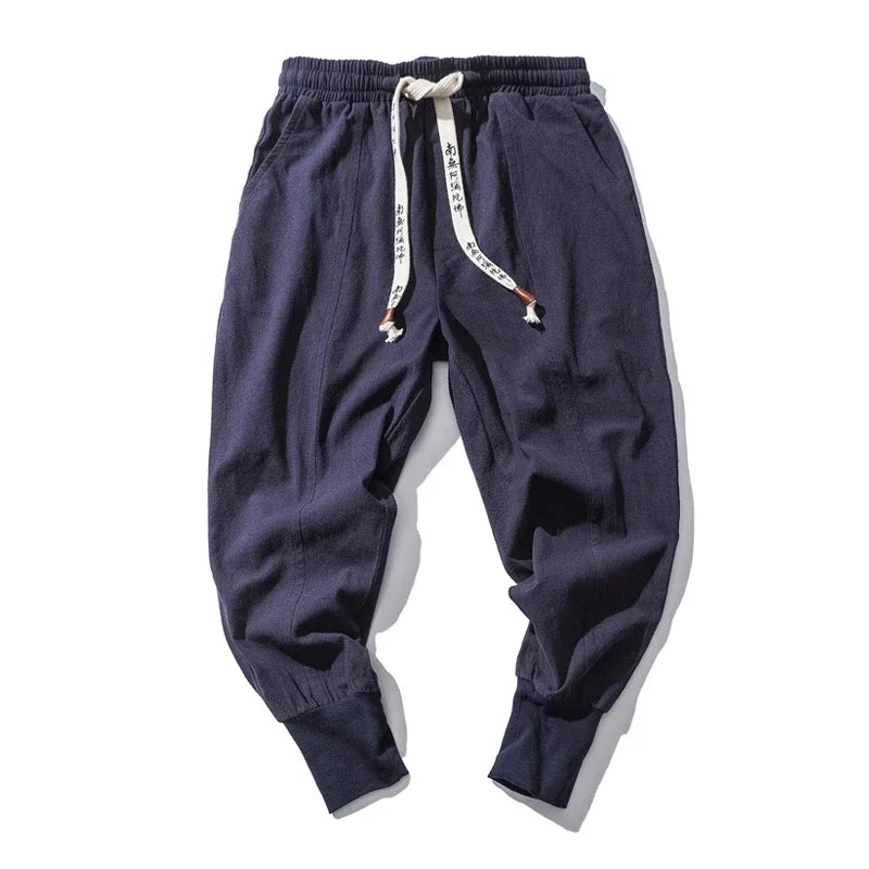 Men’s Cotton Linen Harem Jogger Pants – Baggy Drop-Crotch Streetwear Trousers