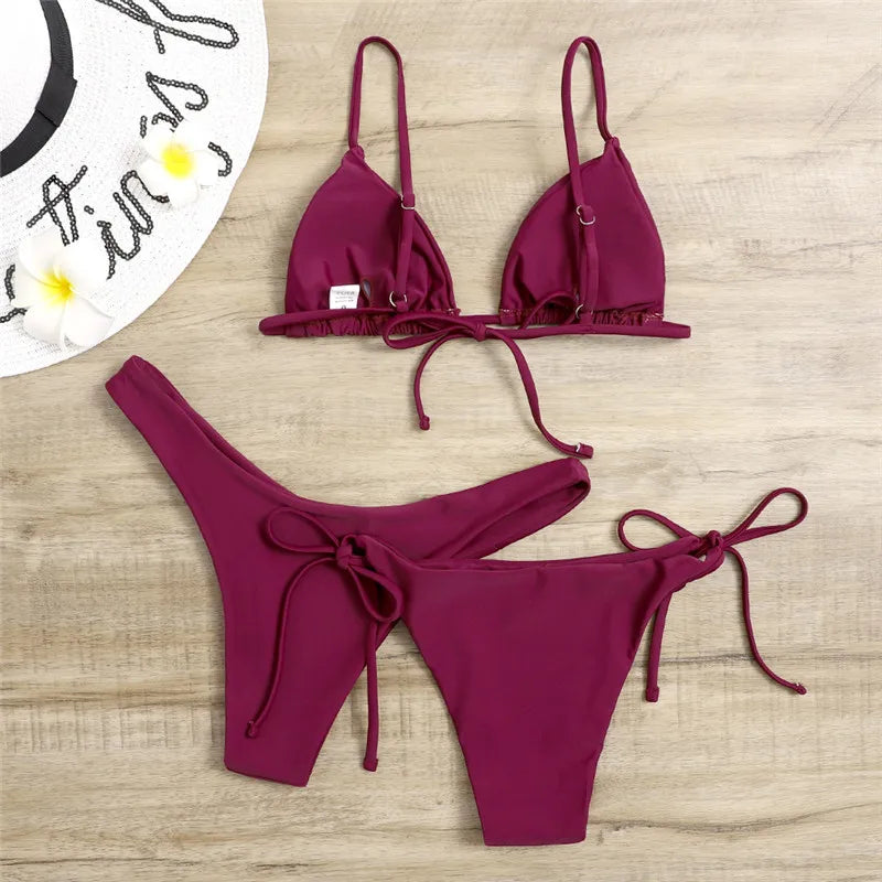 Women’s 3-Piece Push Up Bandage Bikini Set – Triangle Swimsuit Beachwear