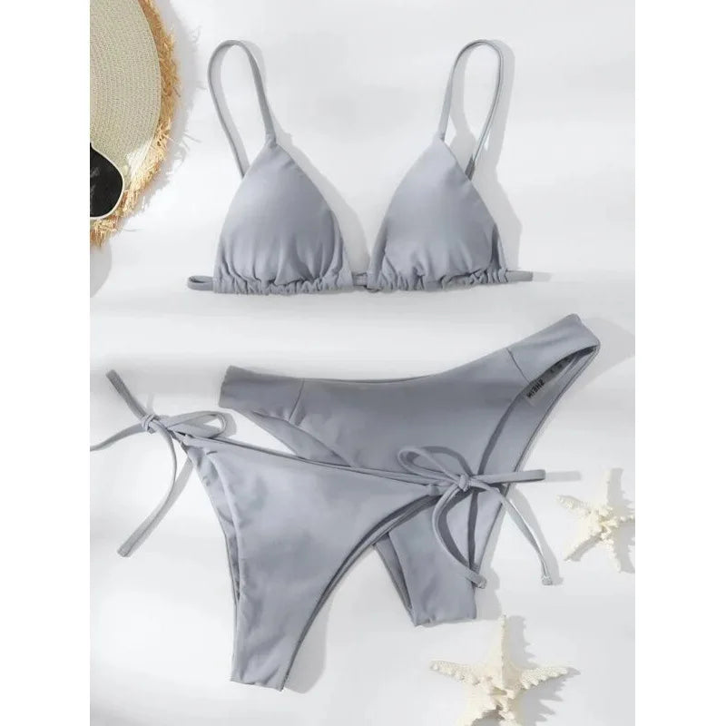 Women’s 3-Piece Push Up Bandage Bikini Set – Triangle Swimsuit Beachwear