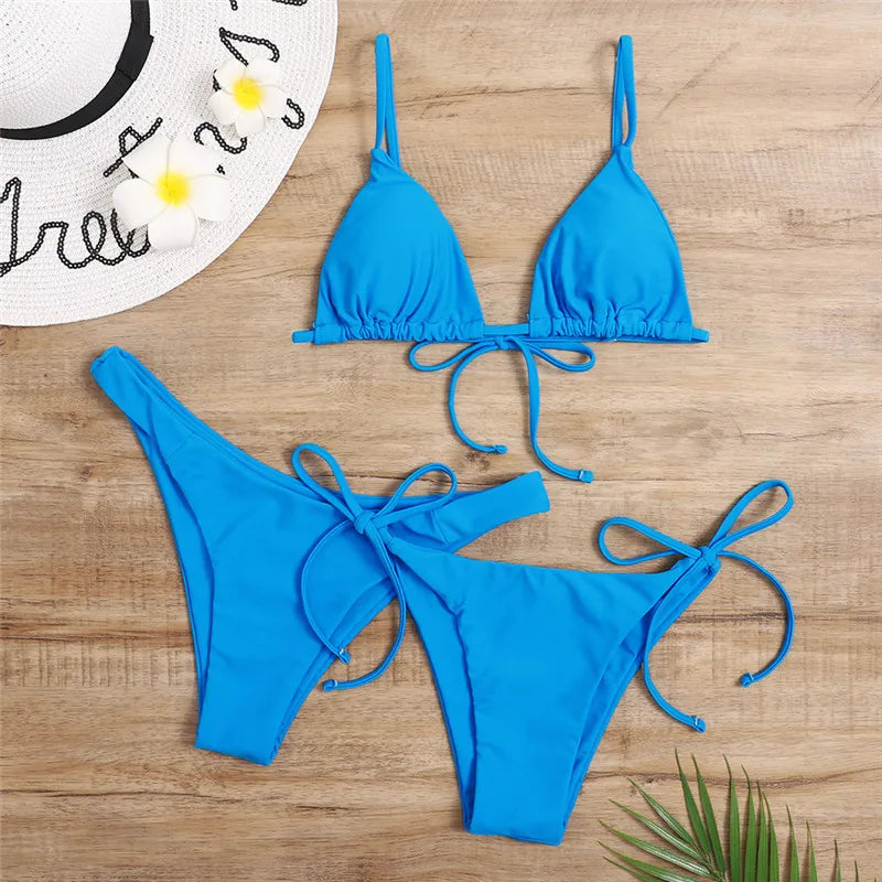 Women’s 3-Piece Push Up Bandage Bikini Set – Triangle Swimsuit Beachwear
