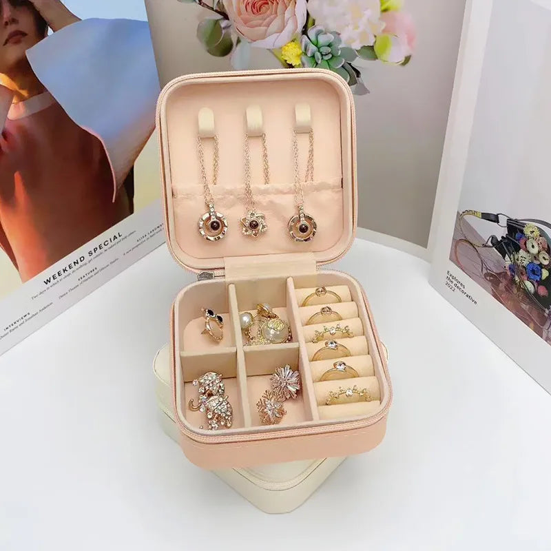Square Jewelry Organizer Box with Lid – Travel Case for Earrings Rings Necklaces