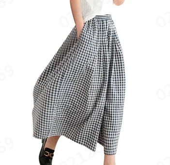 Women’s High Waist Checkered Wide Leg Culotte Pants – A-Line Pocket Trousers