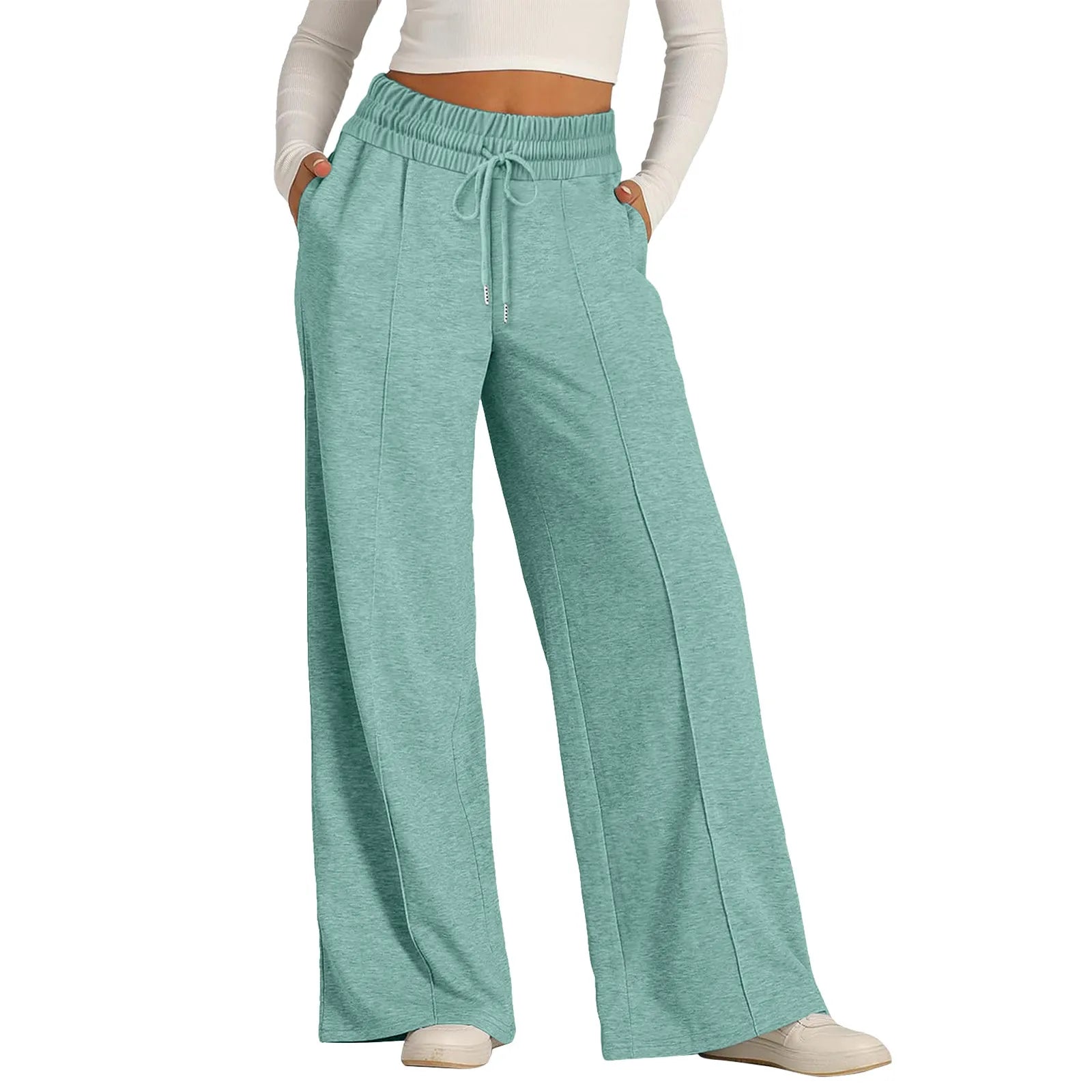 Women’s Casual Wide Leg Tie Jogger Pants – Loose Palazzo Spaghetti Strap Sweatpants