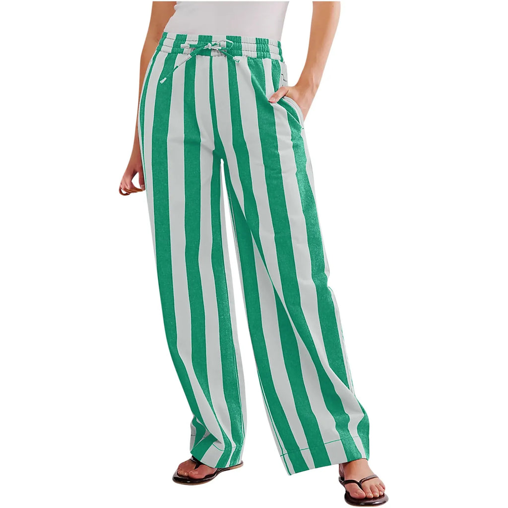 Women’s Striped High Waist Wide Leg Palazzo Pants – Color Block Lounge Trousers