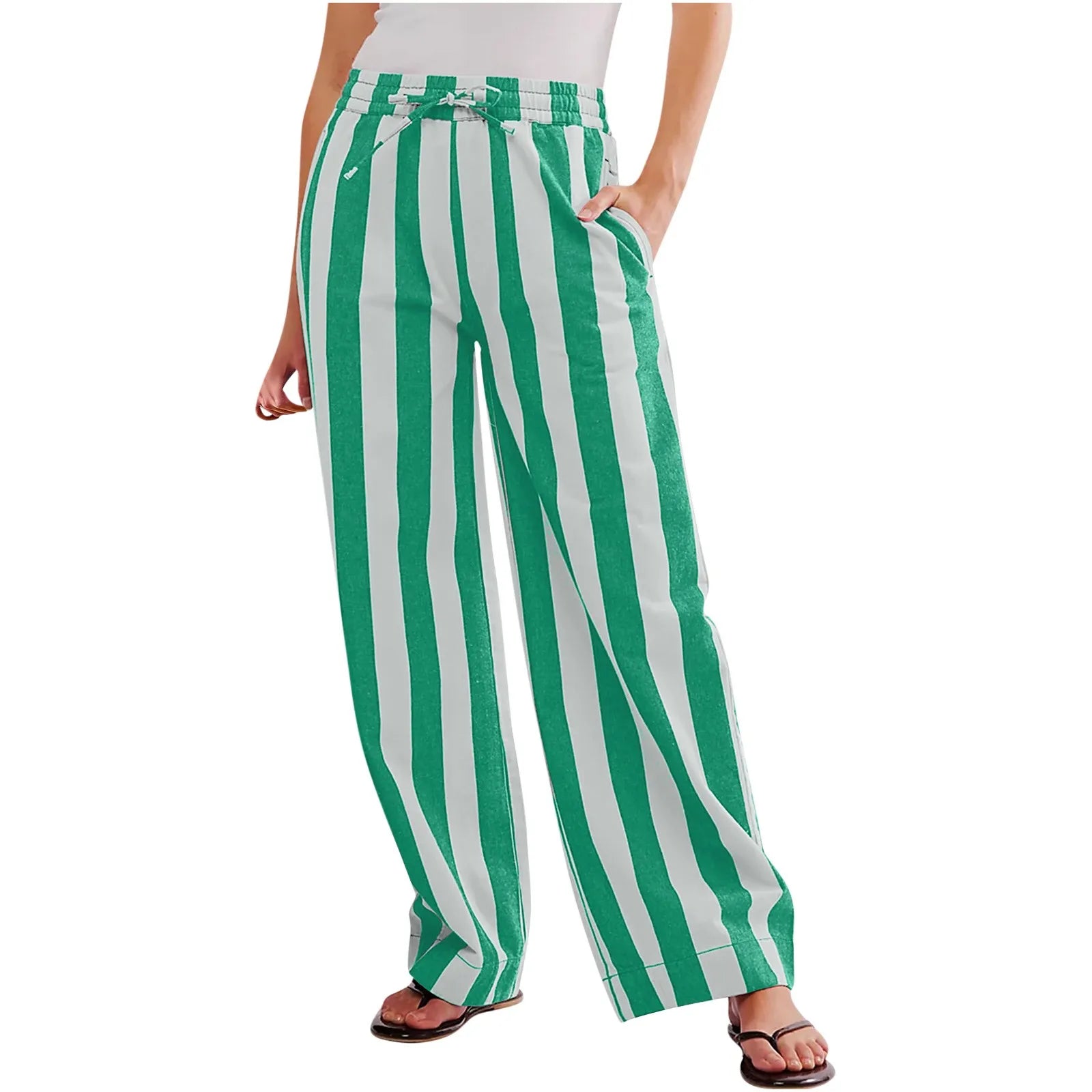 Women’s Striped High Waist Wide Leg Palazzo Pants – Color Block Lounge Trousers