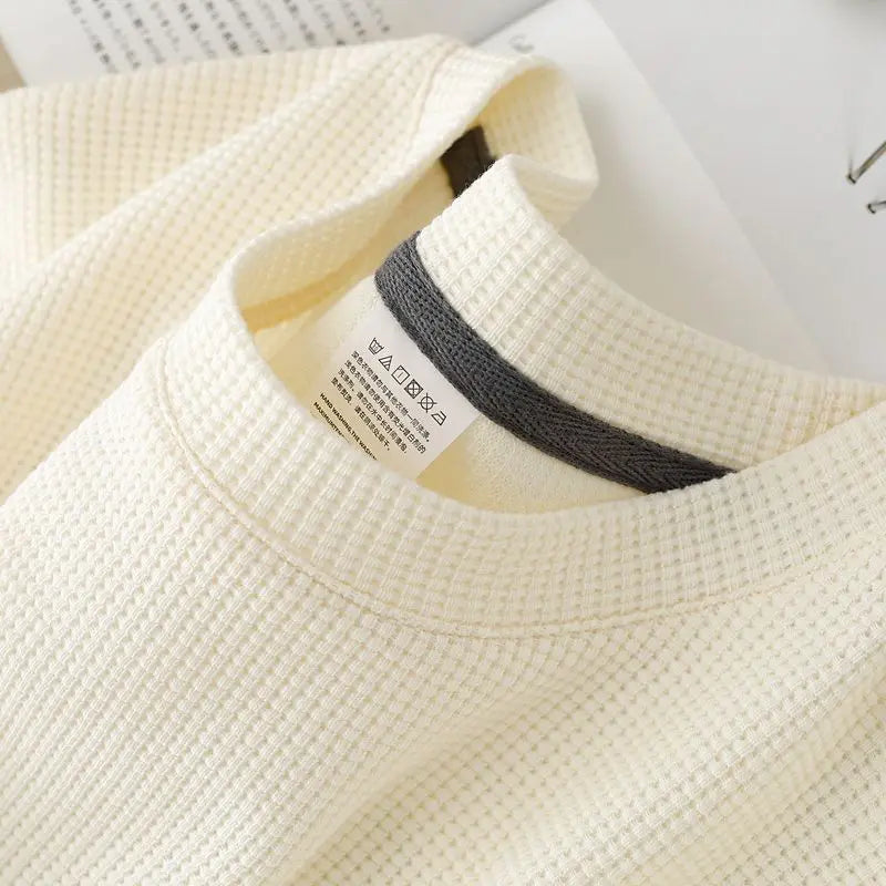 Men's Waffle-Knit Round Neck T-Shirt – Breathable Casual Summer Top