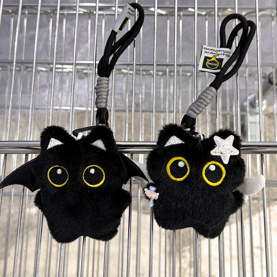 Cute Plush Black Cat Doll Keychain – Kawaii Bag Charm Pendant Gift