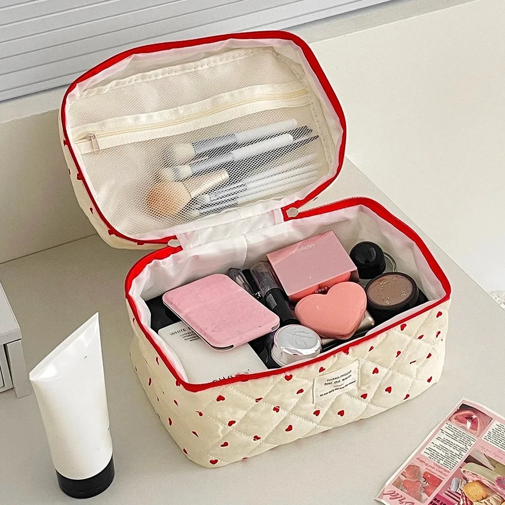 Black Floral Quilted Makeup Tote Bag – Travel Cosmetic Handbag Organizer