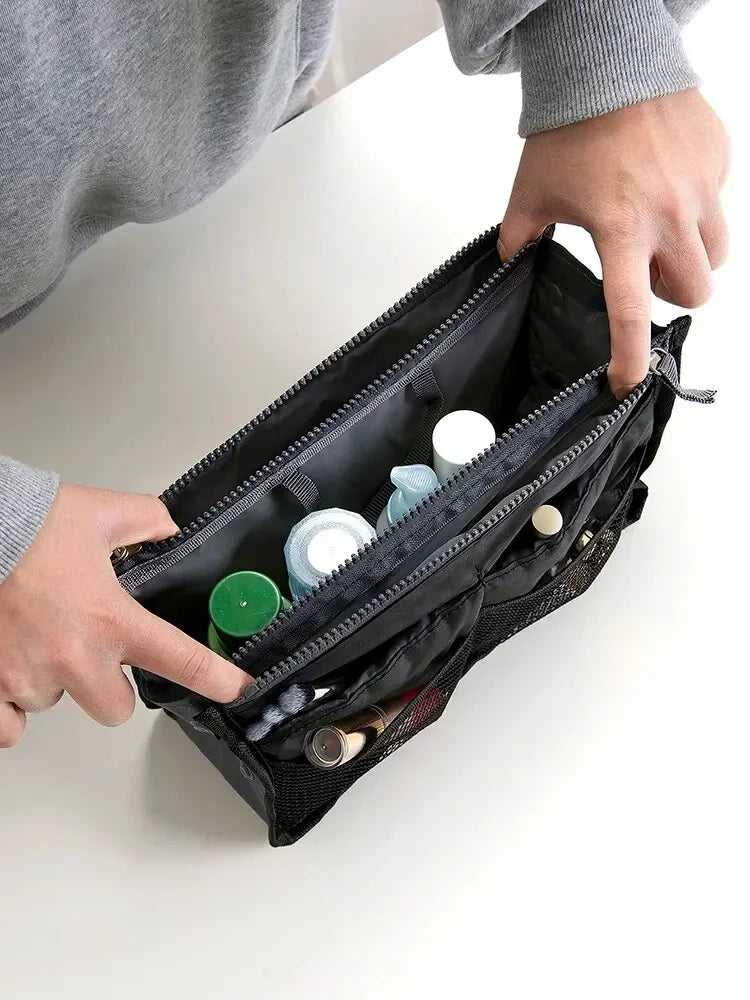 Large Double Zipper Travel Makeup Bag – Multi-Pocket Cosmetic Toiletry Organizer